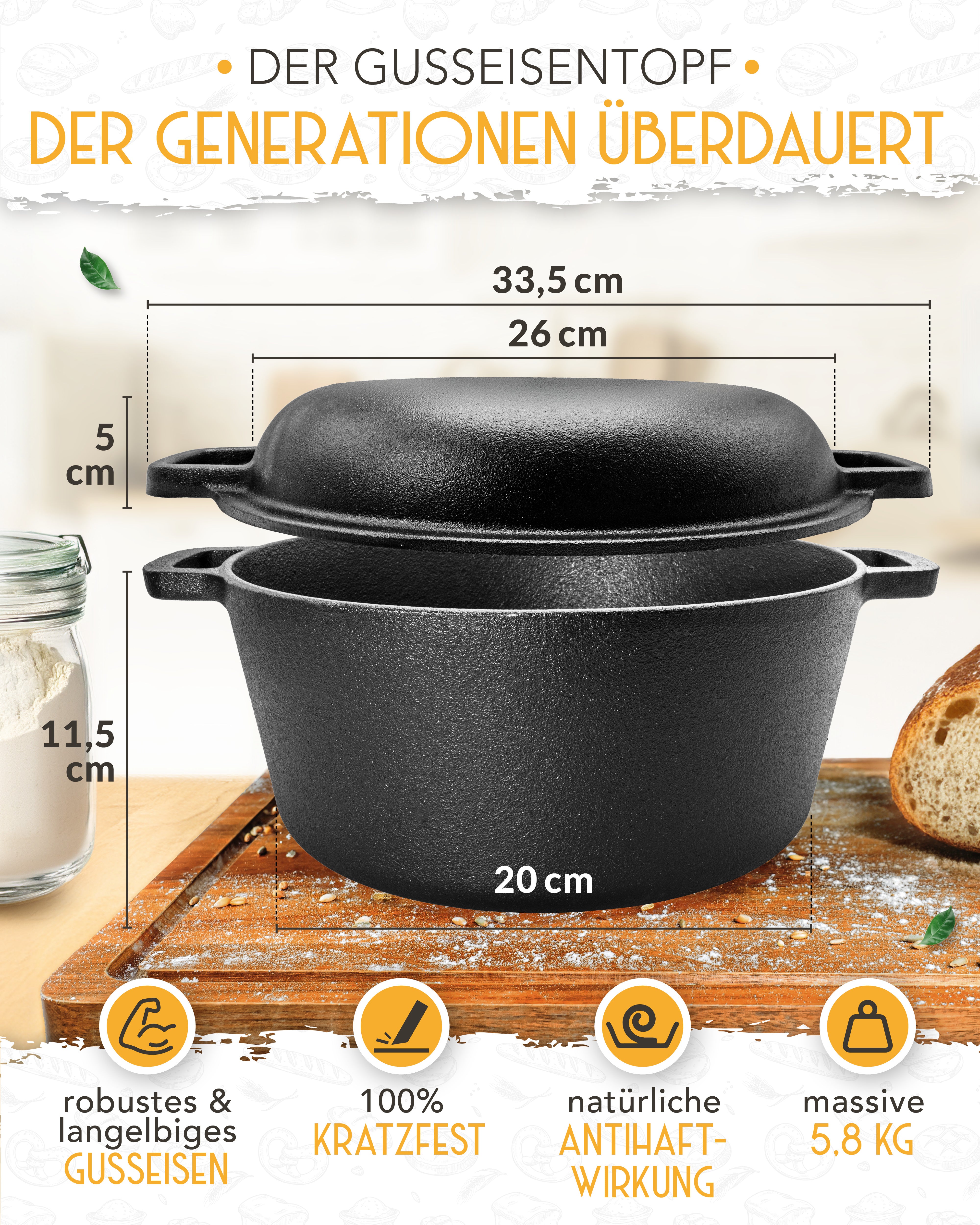 Brotliebe-Set – Gusseisentopf 4,7 l, Zubehör & Rezept-Booklet in stilvoller Verpackung