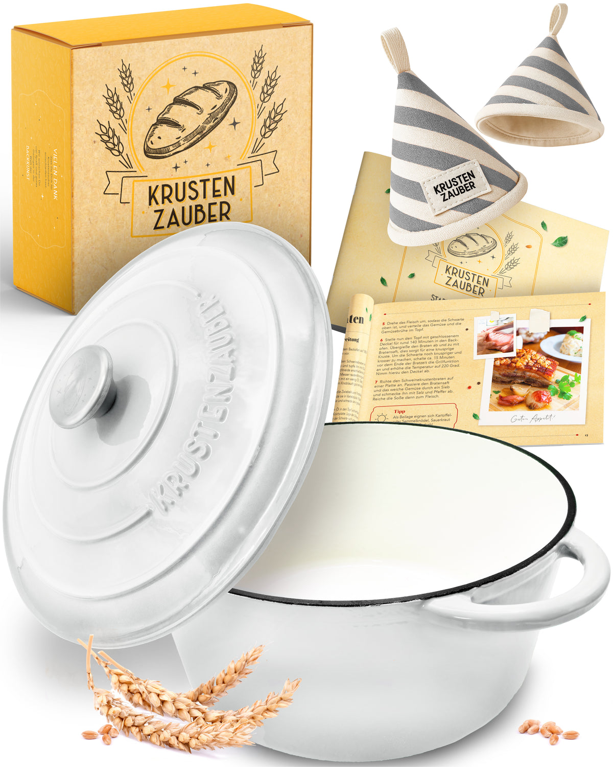 26cm Emaille Gusseisentopf in Weiß - Einzeln