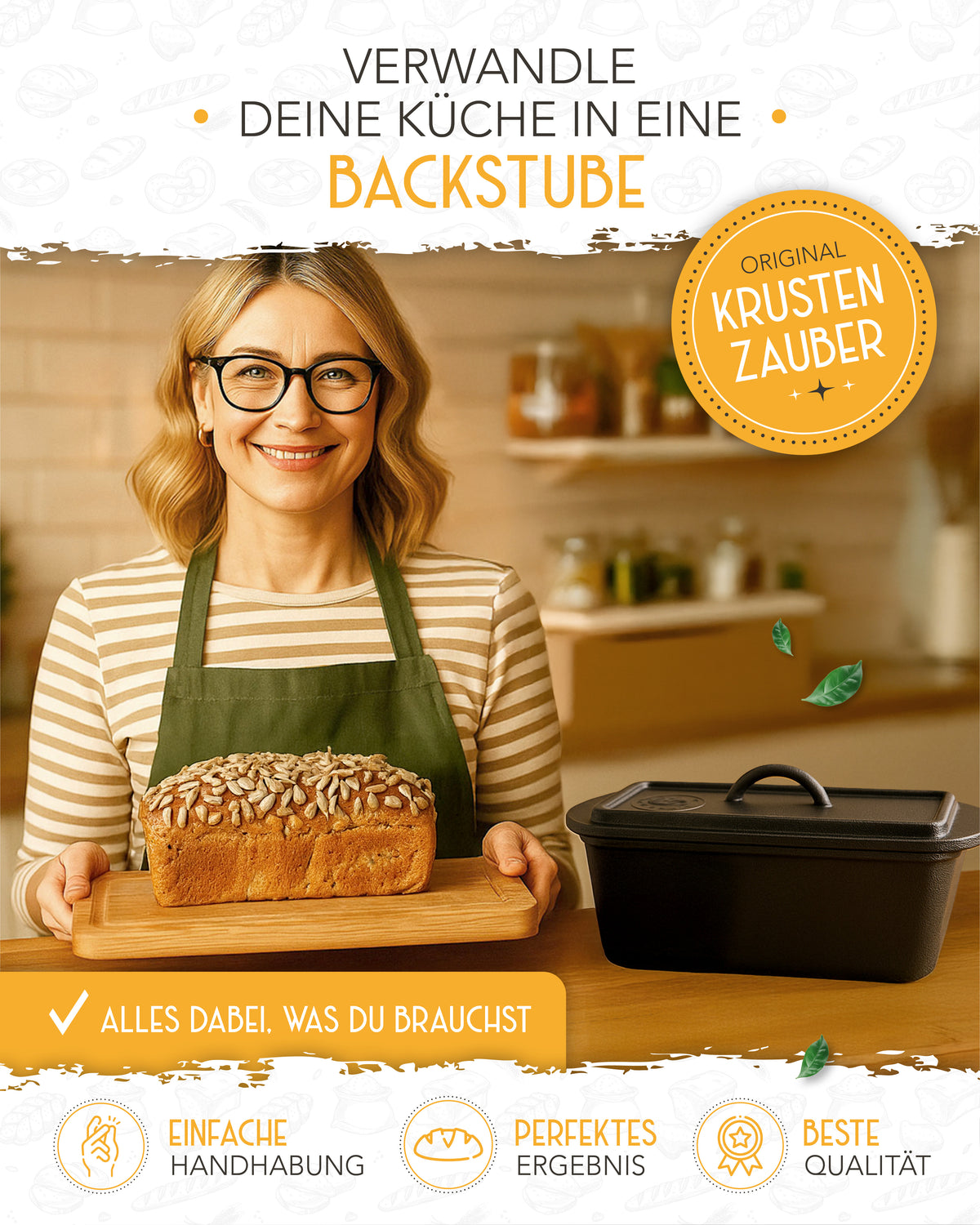 Einsteiger-Set – Gusseisen Brotbackform 28cm mit Deckel, Zubehör & Rezept-Booklet