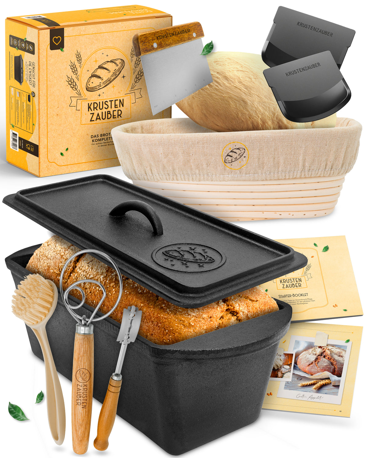 Einsteiger-Set – Gusseisen Brotbackform 28cm mit Deckel, Zubehör & Rezept-Booklet