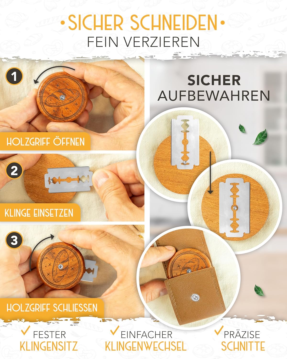Teigmesser mit rundem Holzgriff