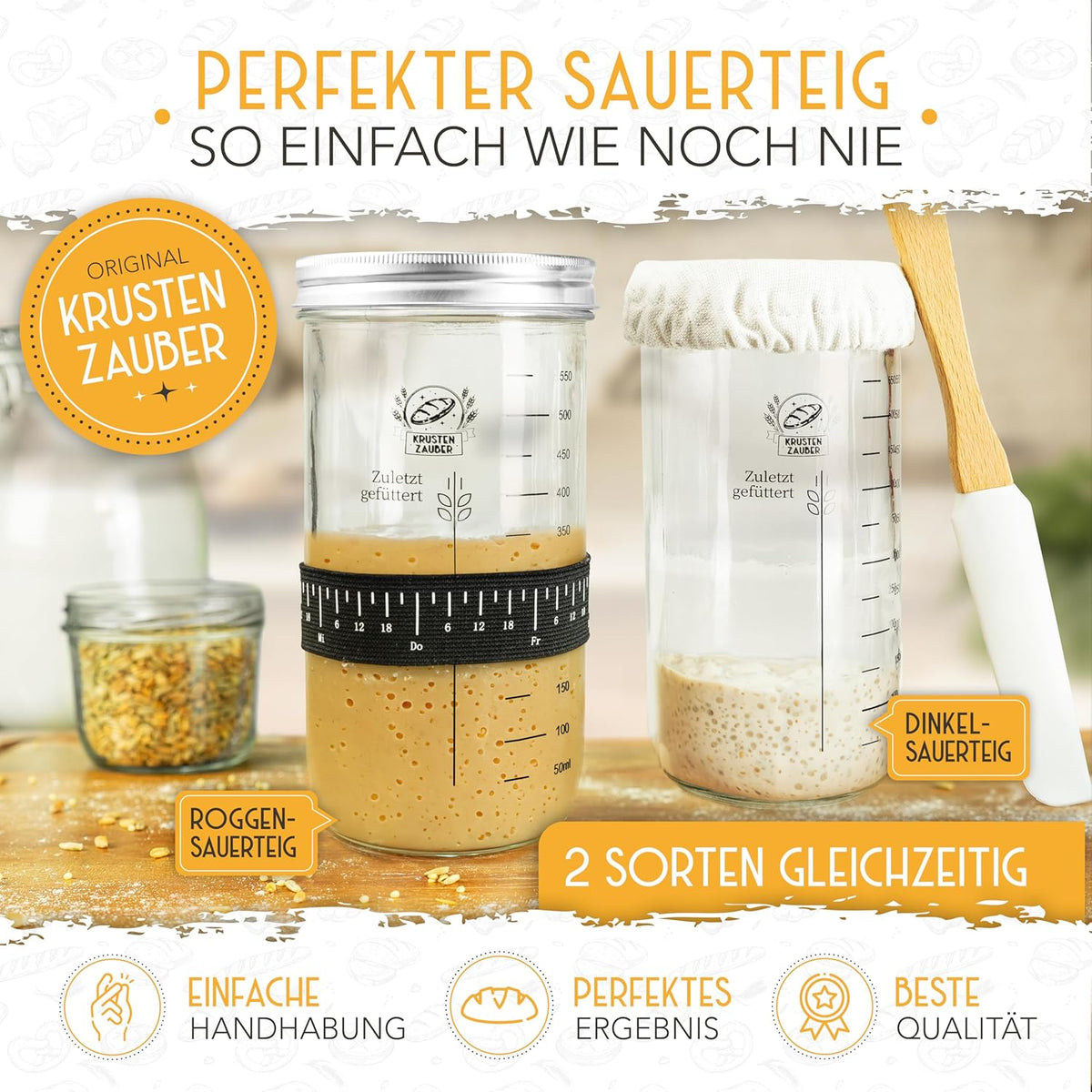 2x 600ml Starter Set - Gärglas mit Spatel und Thermometer