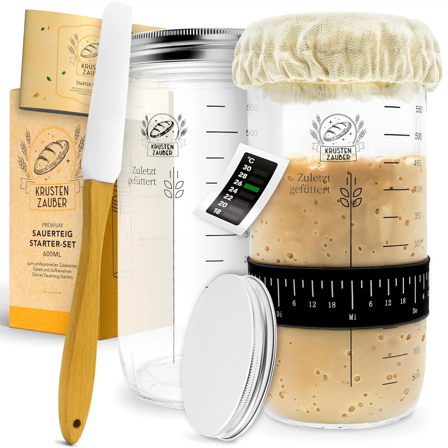 2x 600ml Starter Set - Gärglas mit Spatel und Thermometer