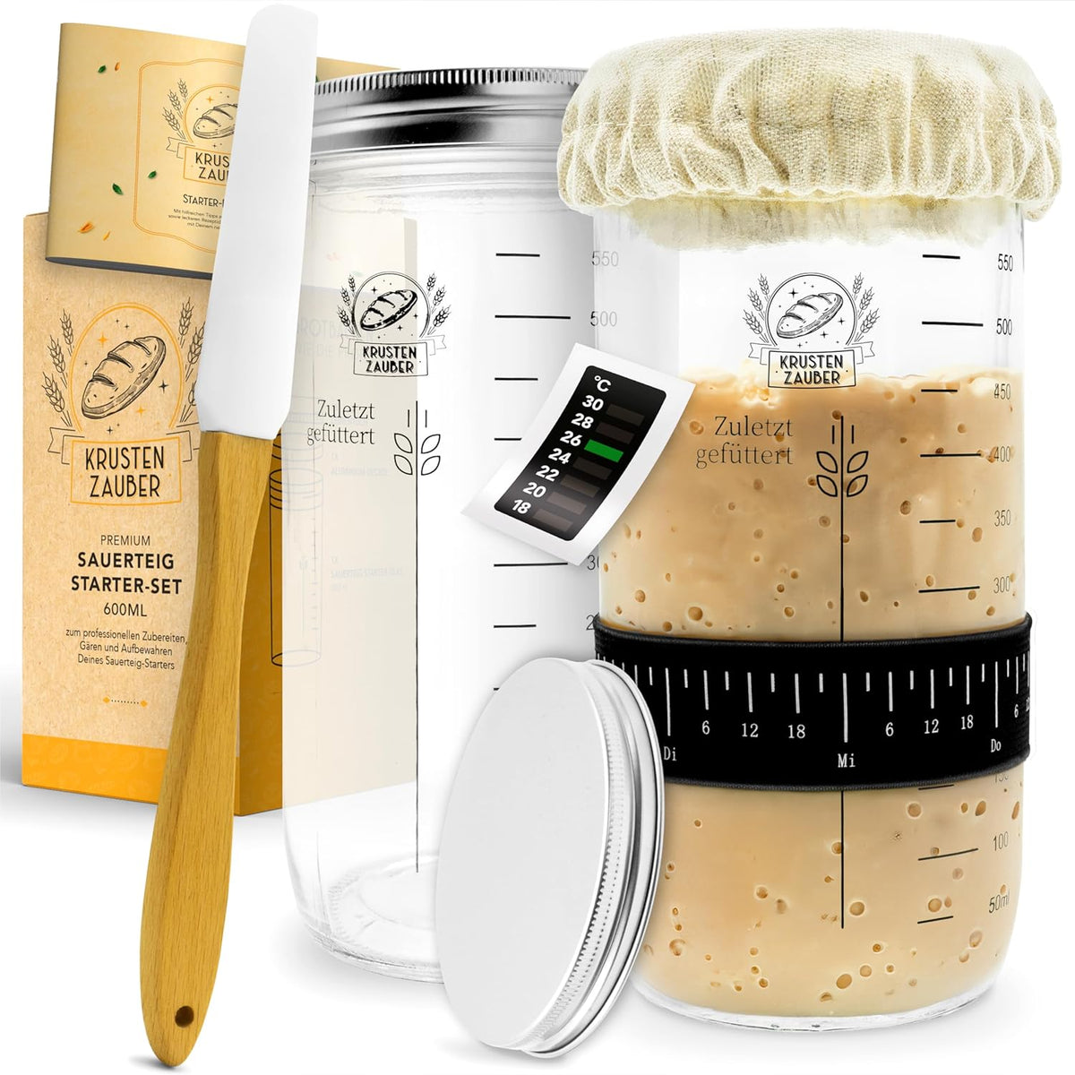 2x 600ml Starter Set - Gärglas mit Spatel und Thermometer