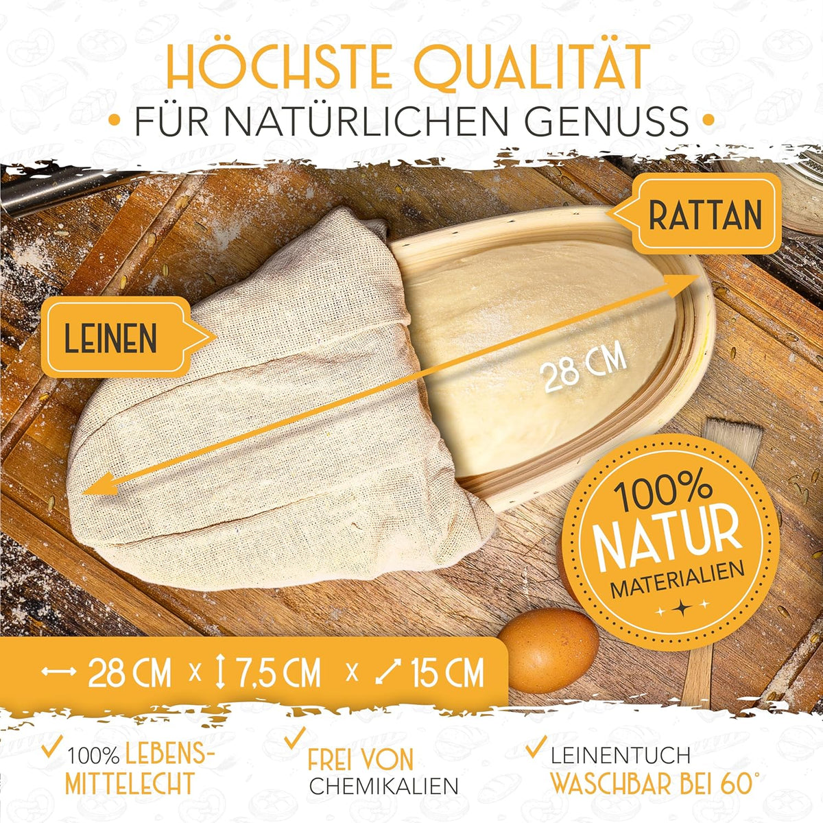 28cm Gärkorb oval inkl. Gärtuch