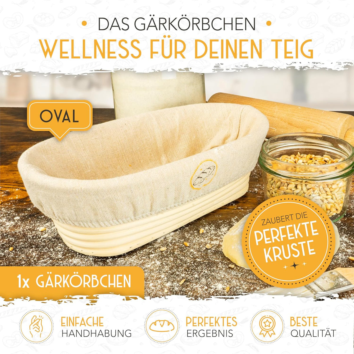 28cm Gärkorb oval inkl. Gärtuch