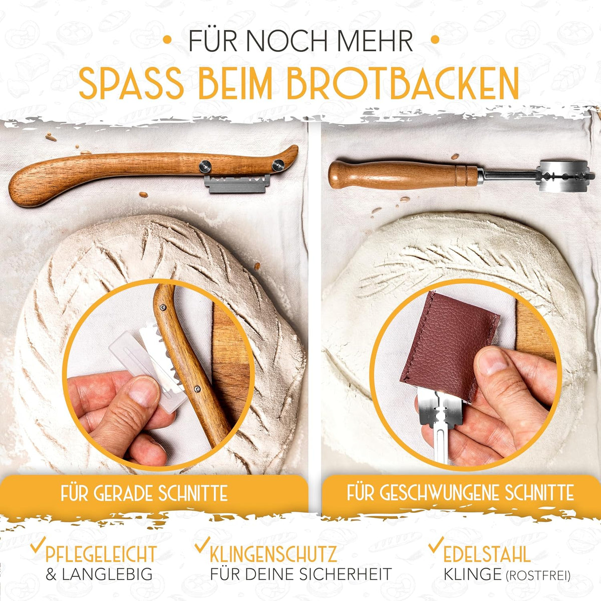 Set aus 2x Gärkorb und 2x Teigritzmesser