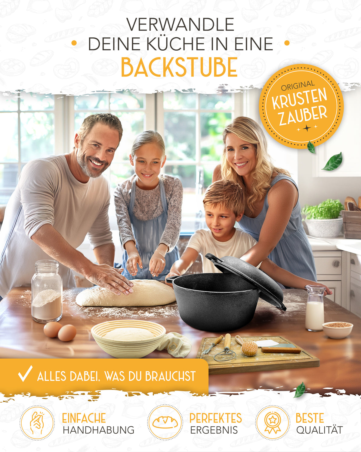 Brotliebe-Set – Gusseisentopf 4,7 l, Zubehör & Rezept-Booklet in stilvoller Verpackung