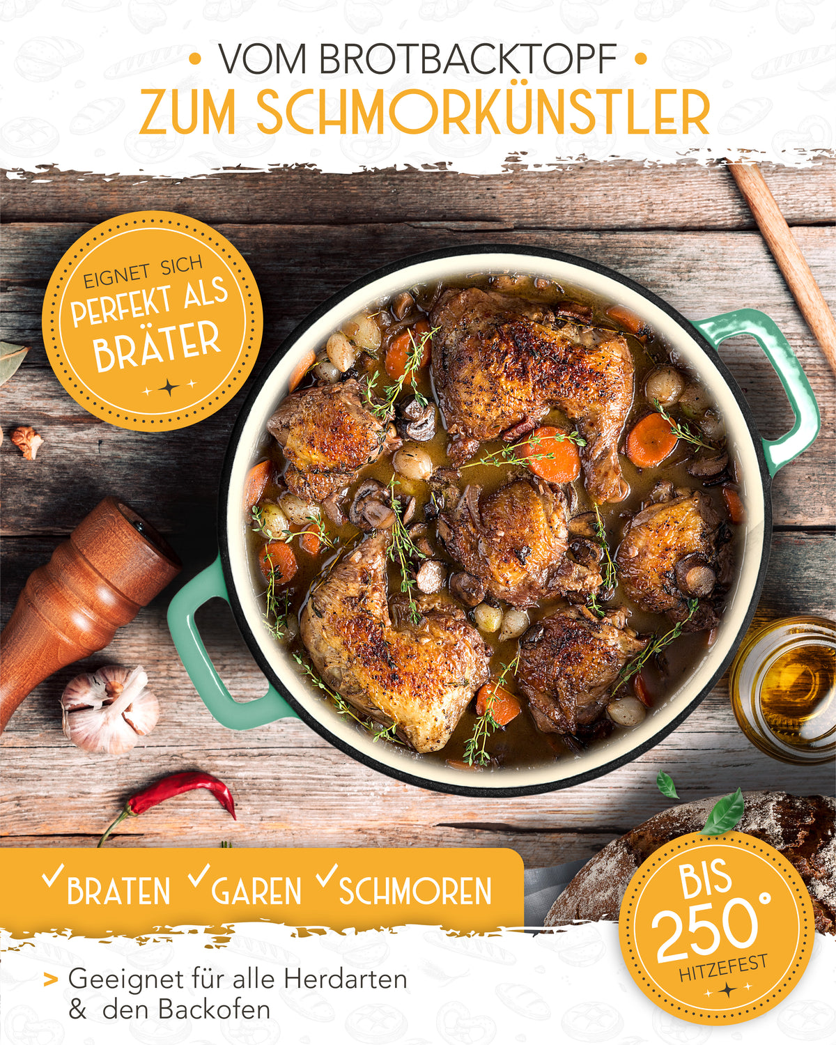 26cm Emaille Gusseisentopf in Mintgrün - Einzeln