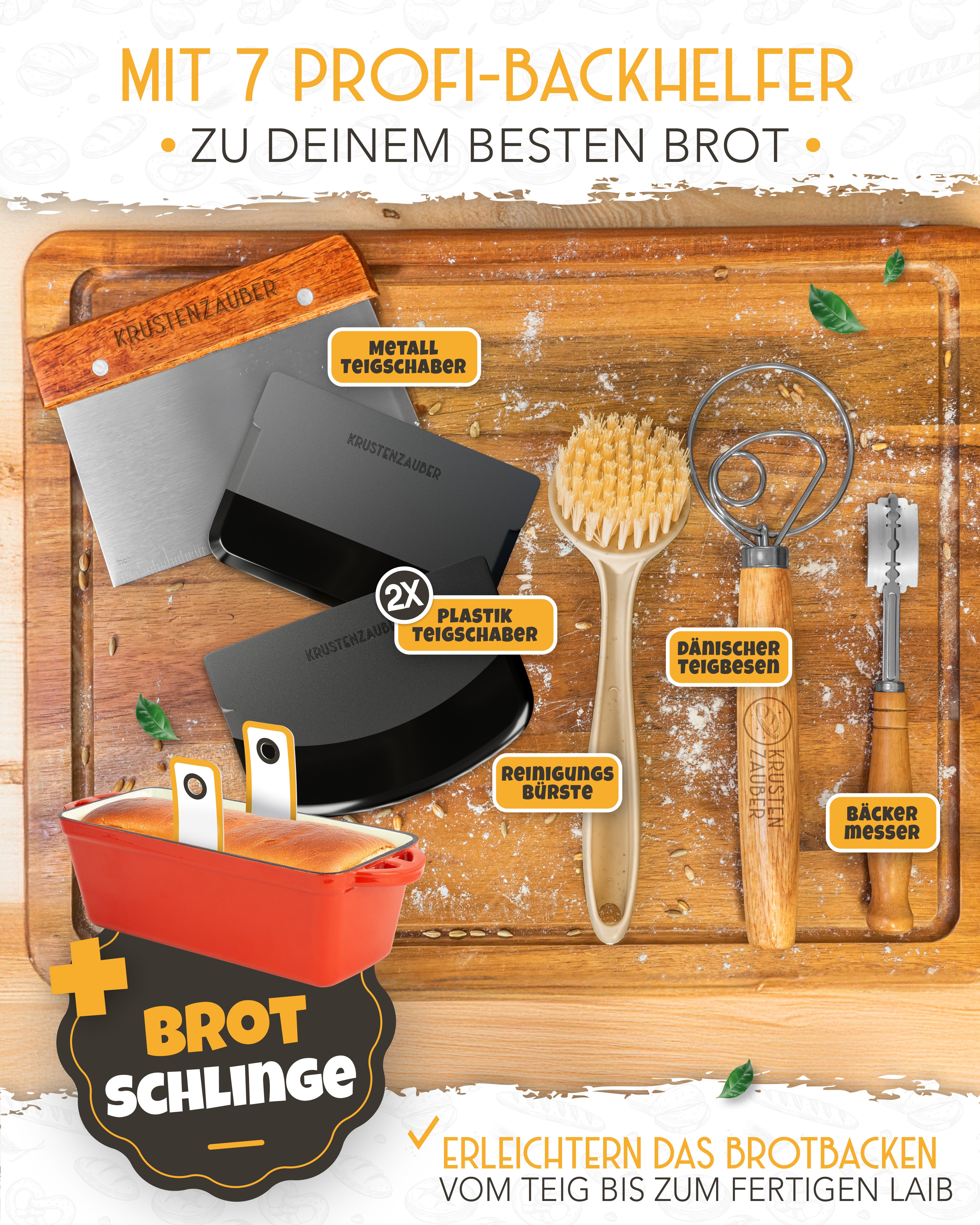 Einsteiger-Set – Emaille Brotbackform 28cm mit Deckel Rot, Zubehör & Rezept-Booklet