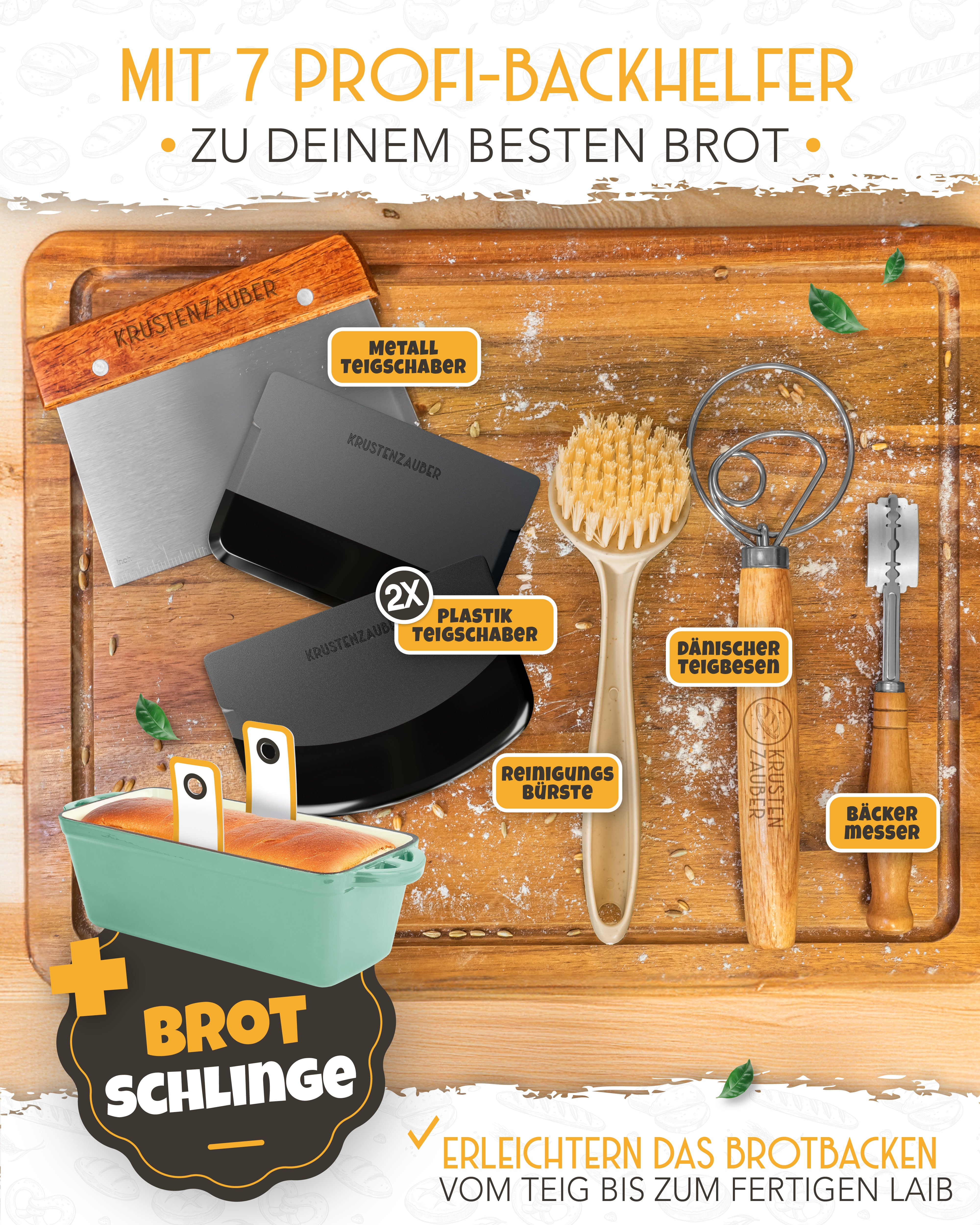 Einsteiger-Set – Emaille Brotbackform 28cm mit Deckel Mint, Zubehör & Rezept-Booklet
