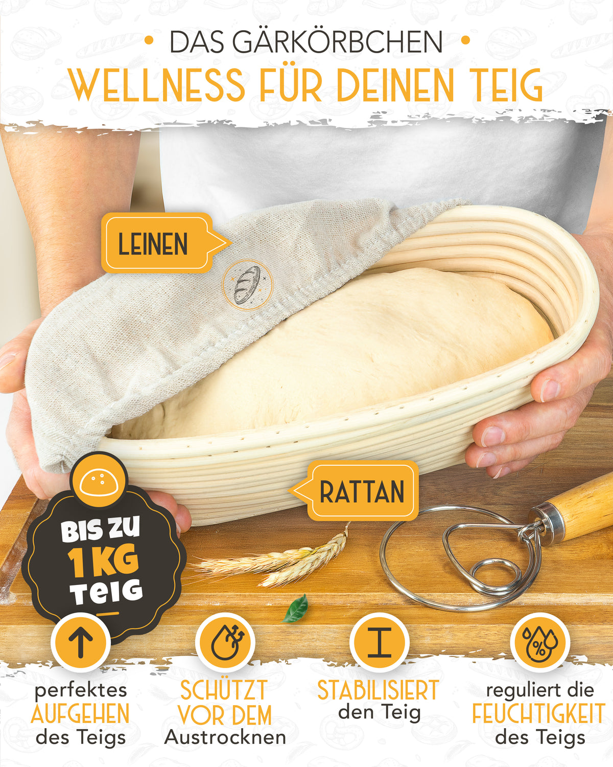 Einsteiger-Set – Emaille Brotbackform 28cm mit Deckel Blau, Zubehör & Rezept-Booklet