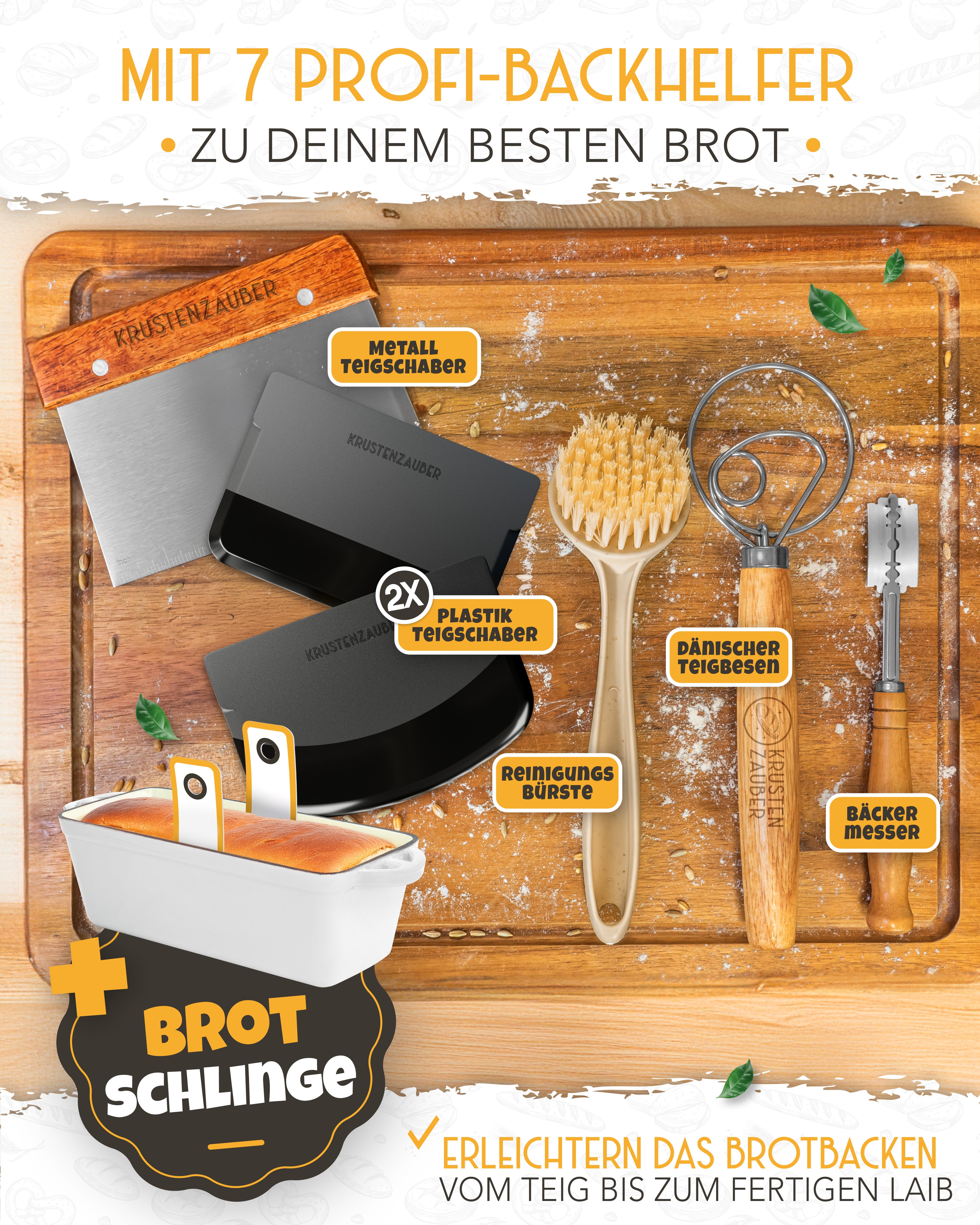 Einsteiger-Set – Emaille Brotbackform 28cm mit Deckel Weiß, Zubehör & Rezept-Booklet