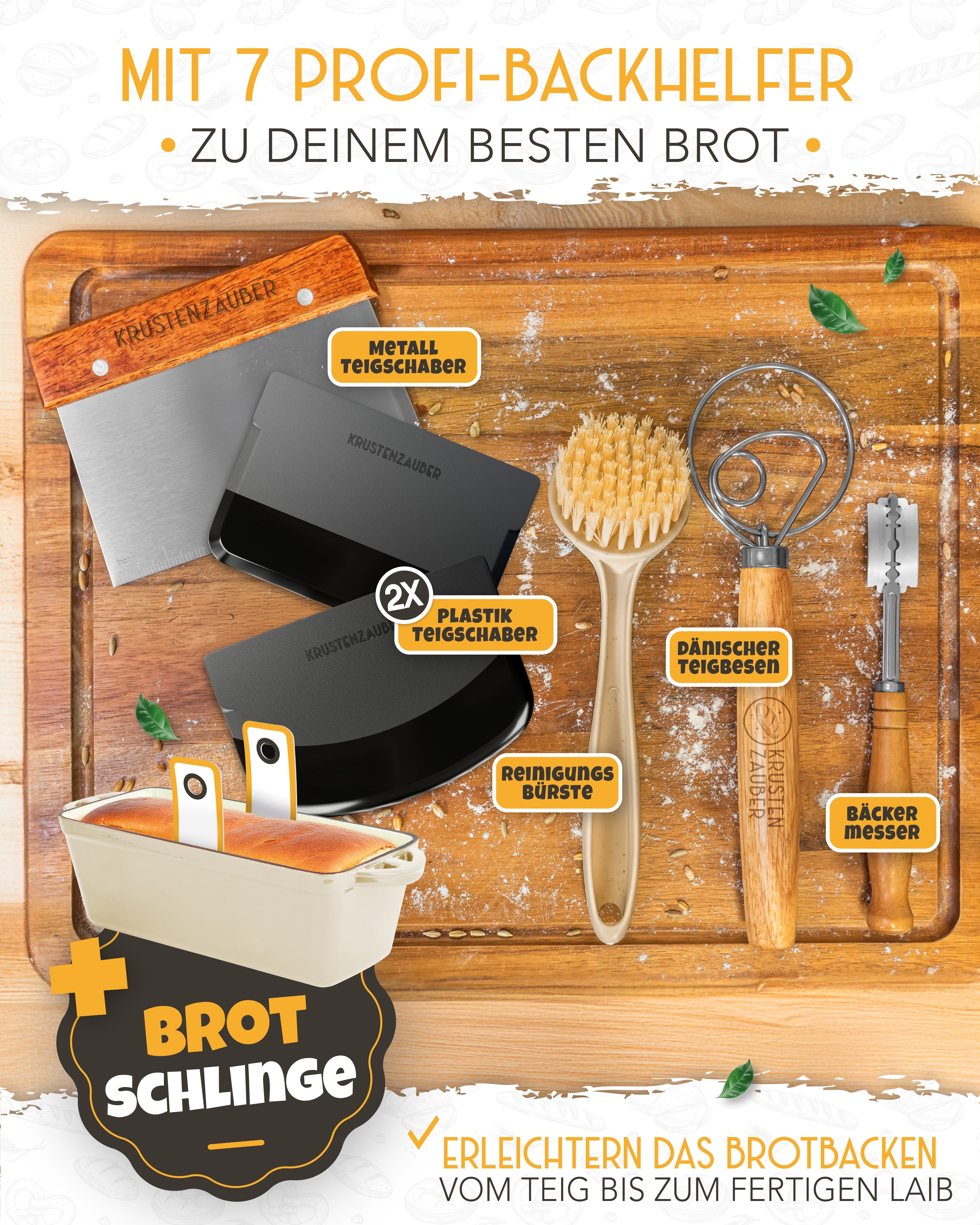 Einsteiger-Set – Emaille Brotbackform 28cm mit Deckel Creme, Zubehör & Rezept-Booklet