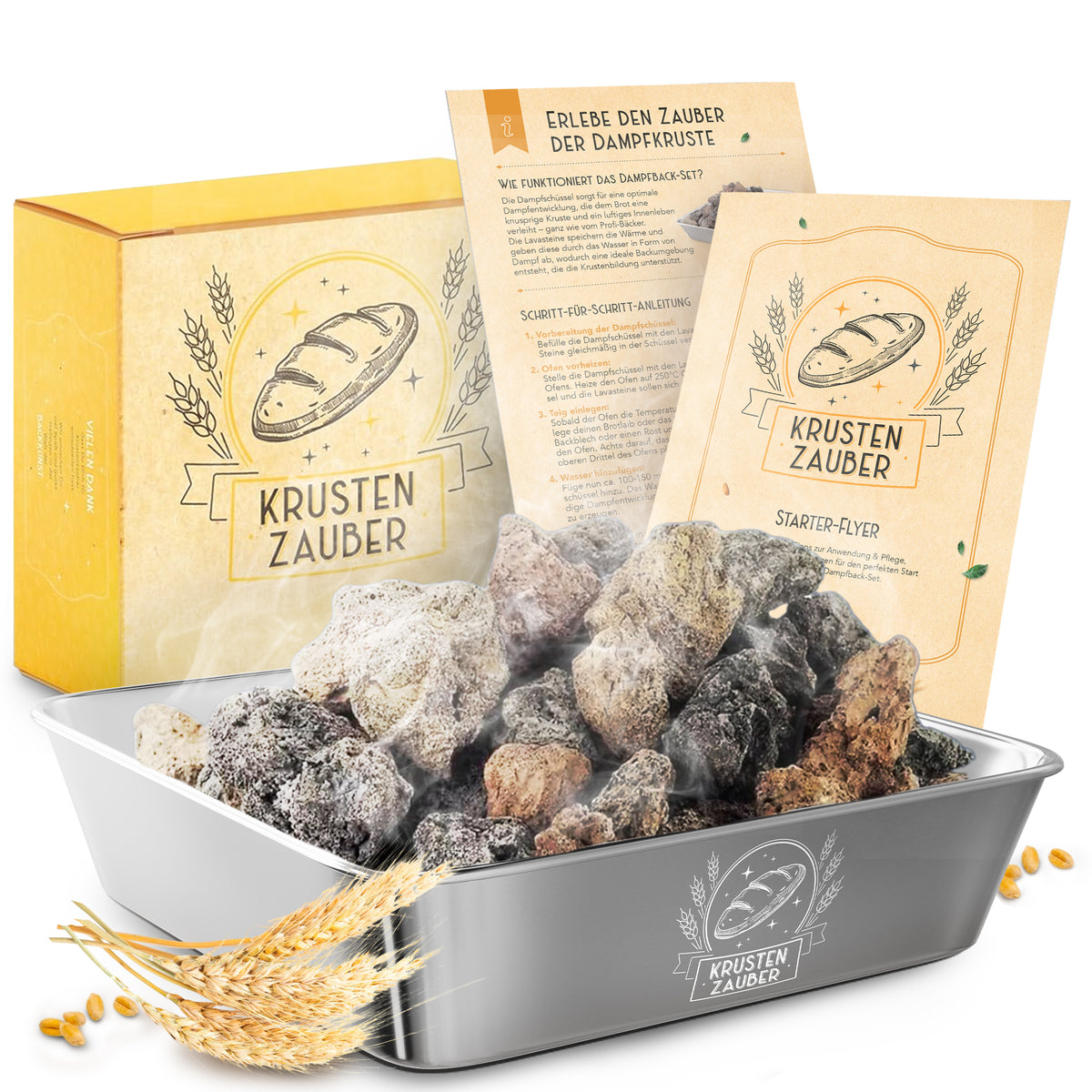 Lavasteine samt Edelstahl Dampfschüssel zum Brot backen