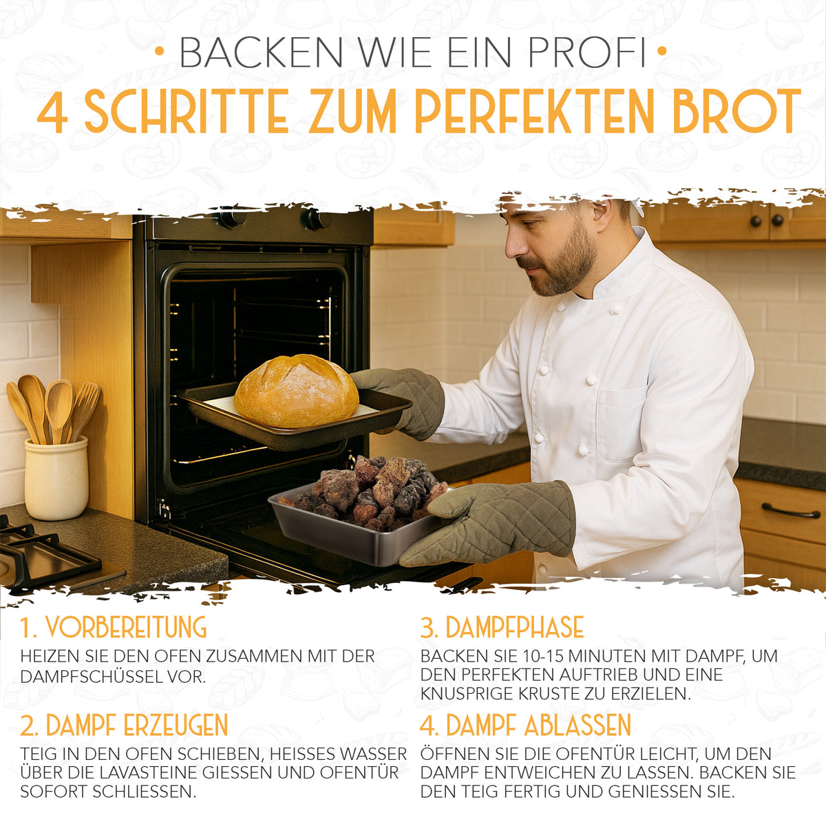 Lavasteine samt Edelstahl Dampfschüssel zum Brot backen