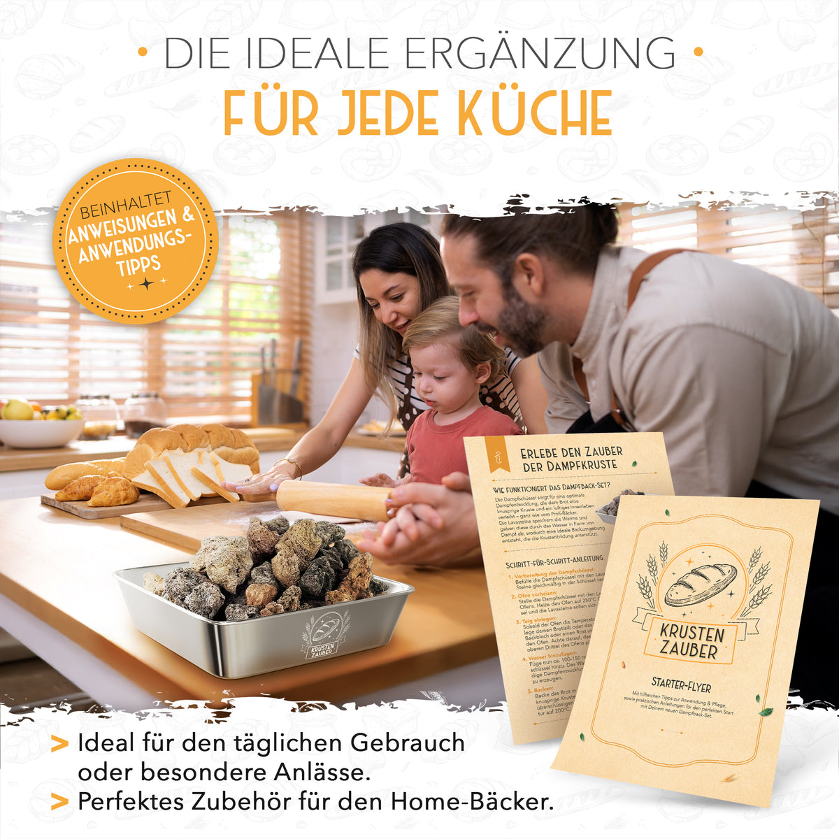 Lavasteine samt Edelstahl Dampfschüssel zum Brot backen