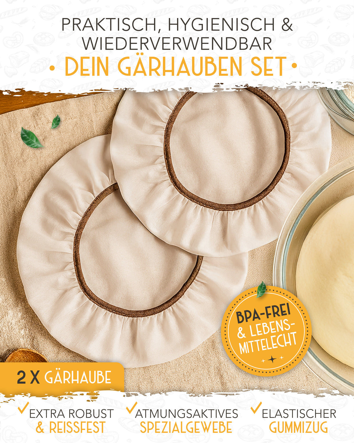 2er Set Abdeckhaube für Gärkörbe