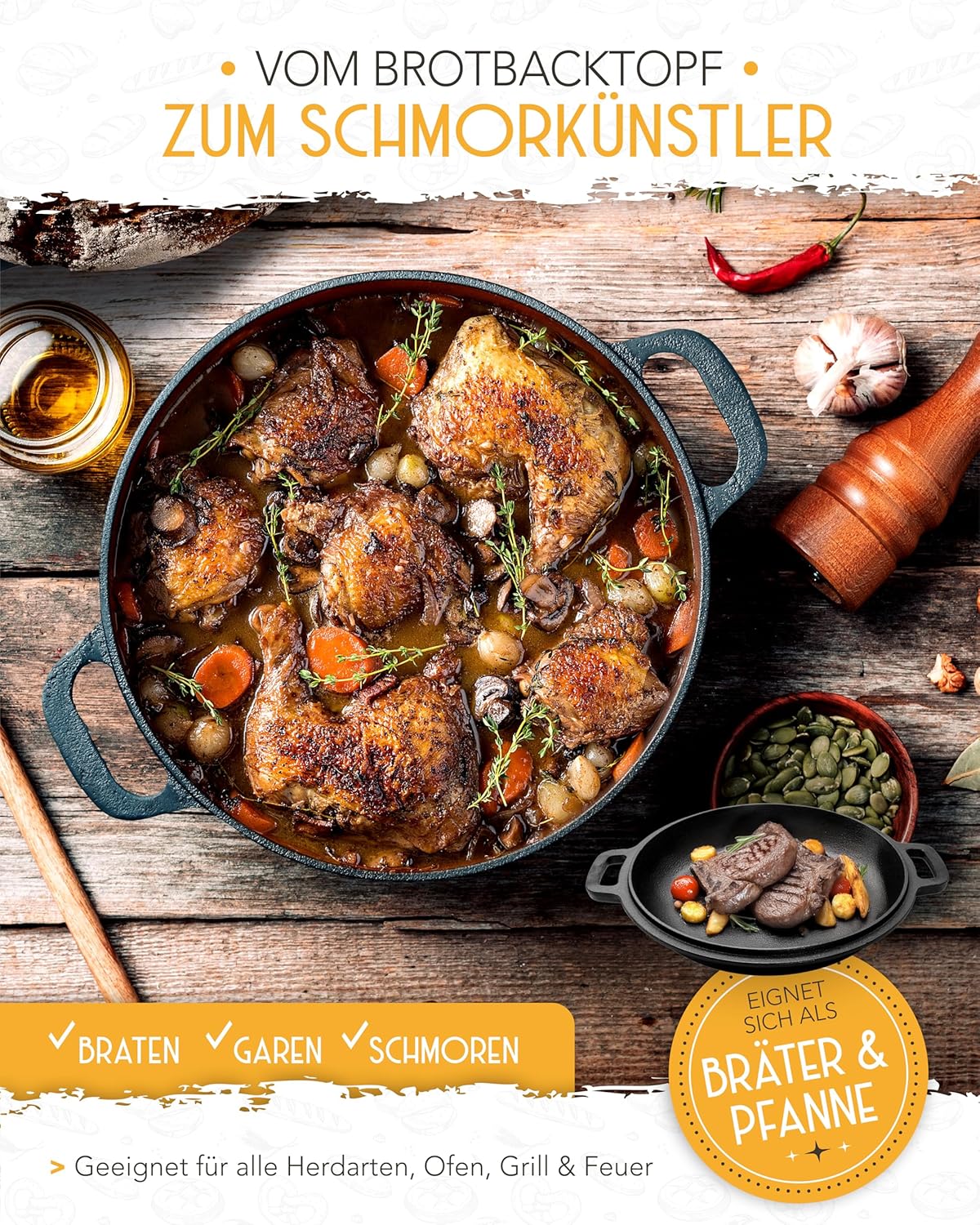 26cm Gusseisen Topf Brot backen - Einzeln