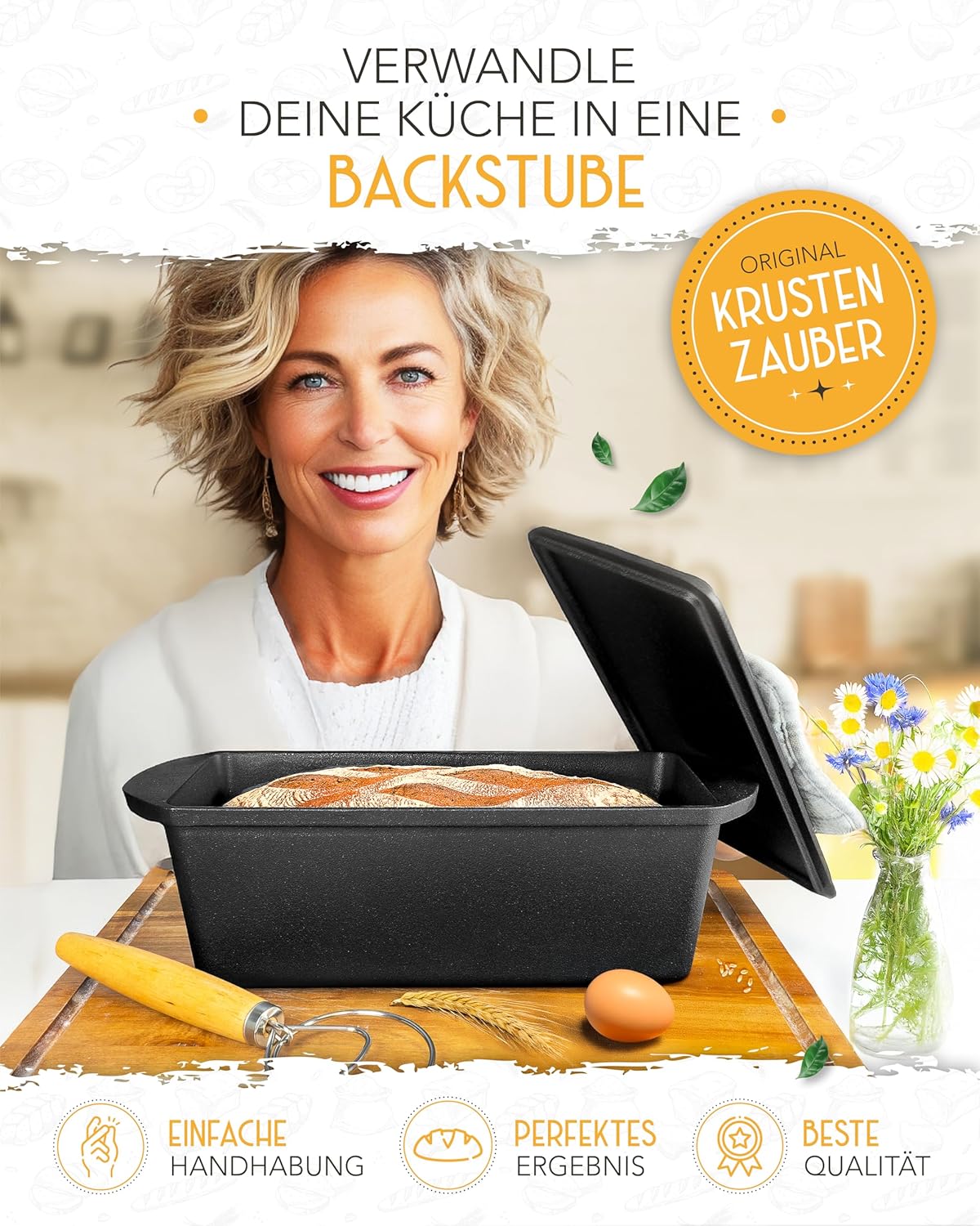 Rechteckige 28cm Backform aus Gusseisen mit Deckel - Einzeln