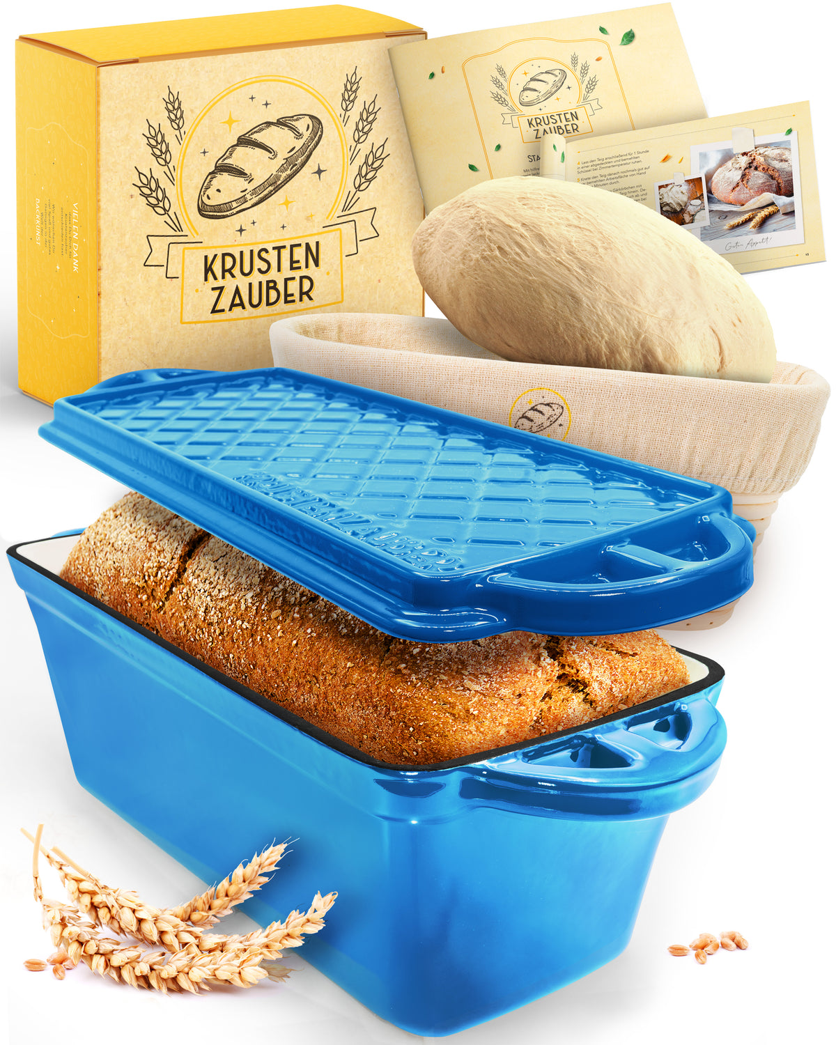 Emaille Brotbackform 28cm mit Deckel in Blau