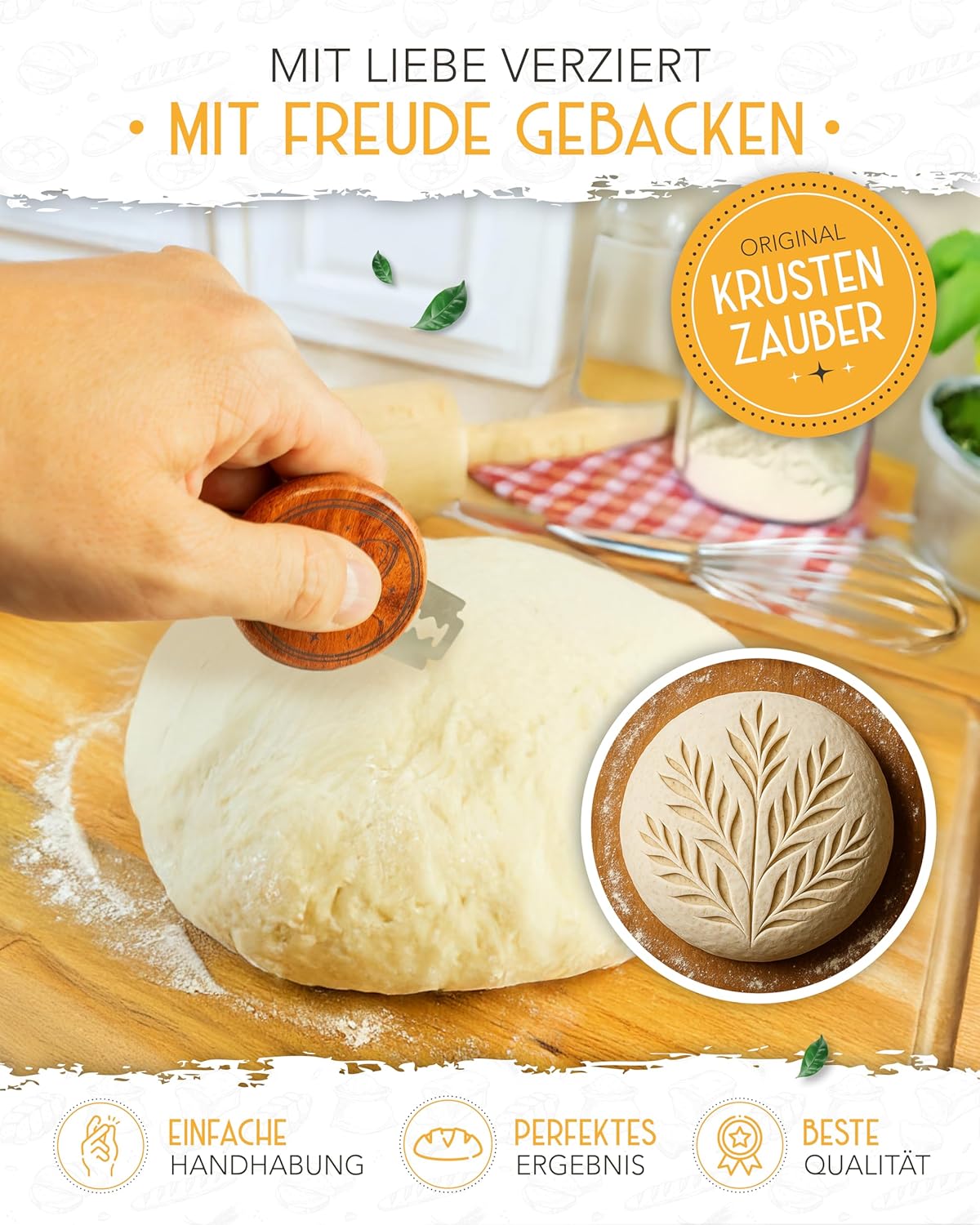 Teigmesser mit rundem Holzgriff
